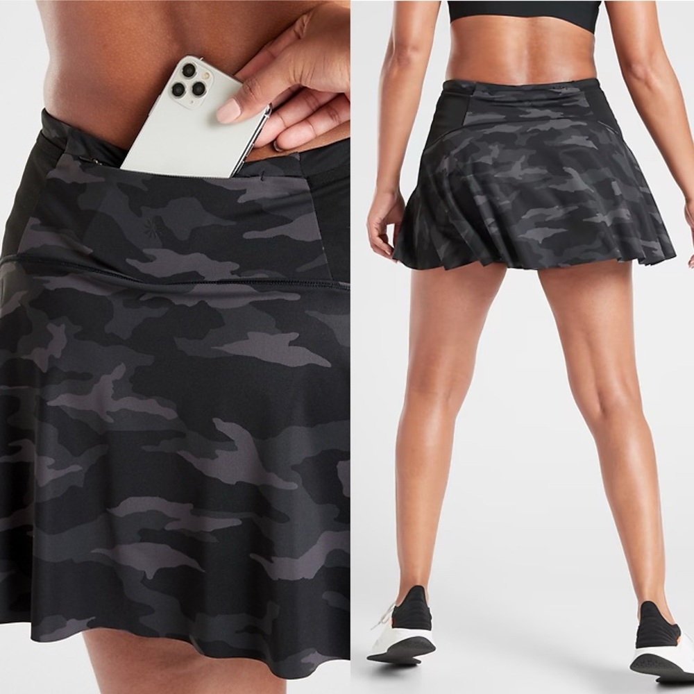 Athleta Match Point Printed Skort in SuperSonic Black Camo Mini Skirt